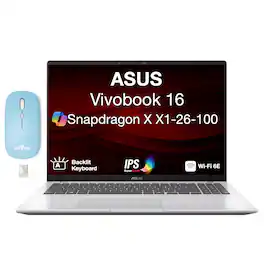 ASUS - Vivobook 16 Laptop 16.0 WUXGA Display (Snapdragon X X1-26-100, 16GB, Win 11 Pro) w/Dockztorm Wireless Mouse - Silver