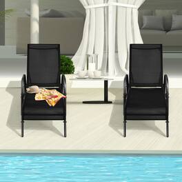 Mondawe - Adjustable Patio Chaise Folding Lounge Chair with Backrest for Outdoor Use - Black