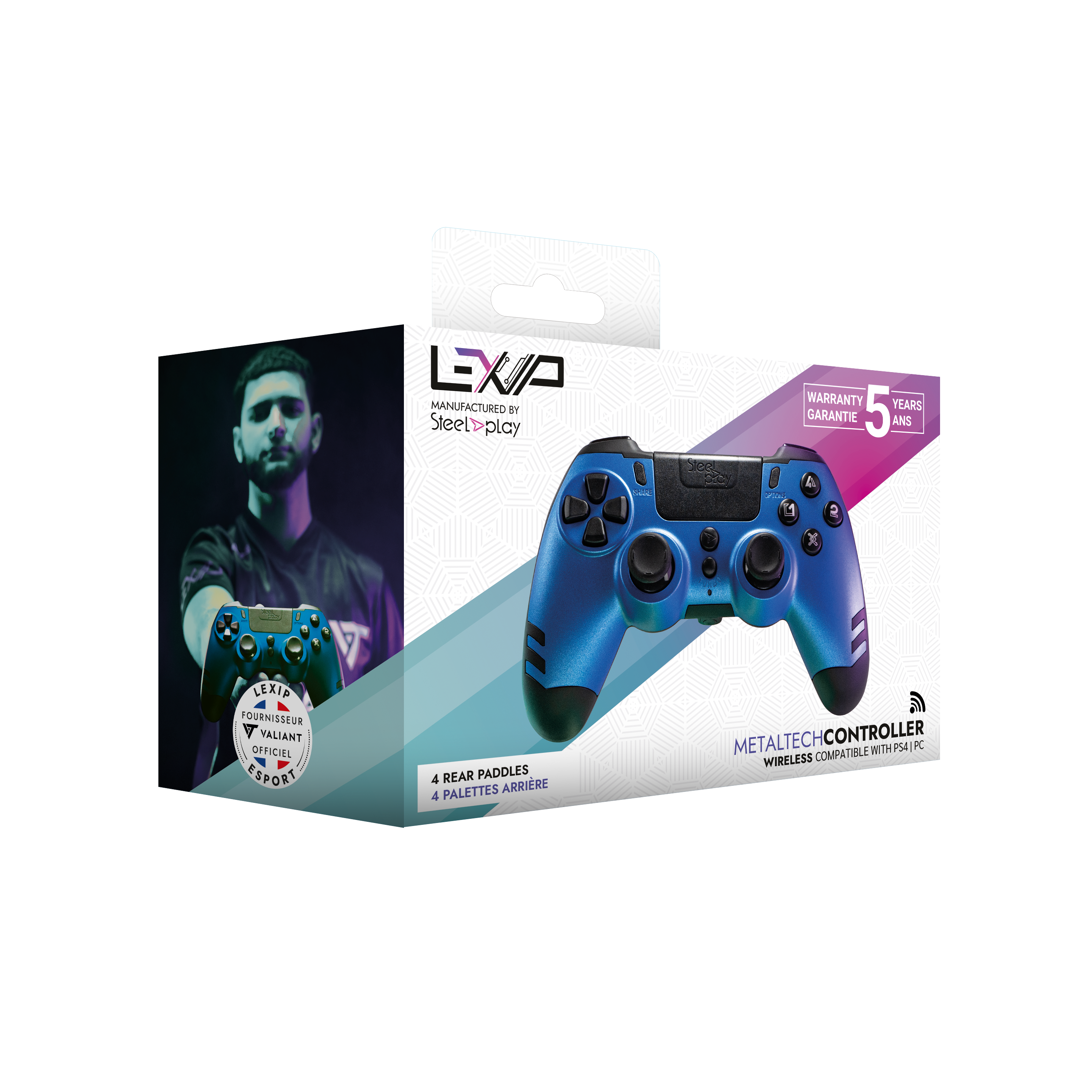 LEXIA MANUFACTURED BY SteelDplay Steel play
WARRANTY 5 YEARS GARANTIE 5 ANS
LEXIA FOURNISSEUR VALIANT OFFICIEL ESPORT
4 REAR PADDLES PALETTES ARRIERE
METALTECH CONTROLLER WIRELESS COMPATIBLE WITH PS4/PC