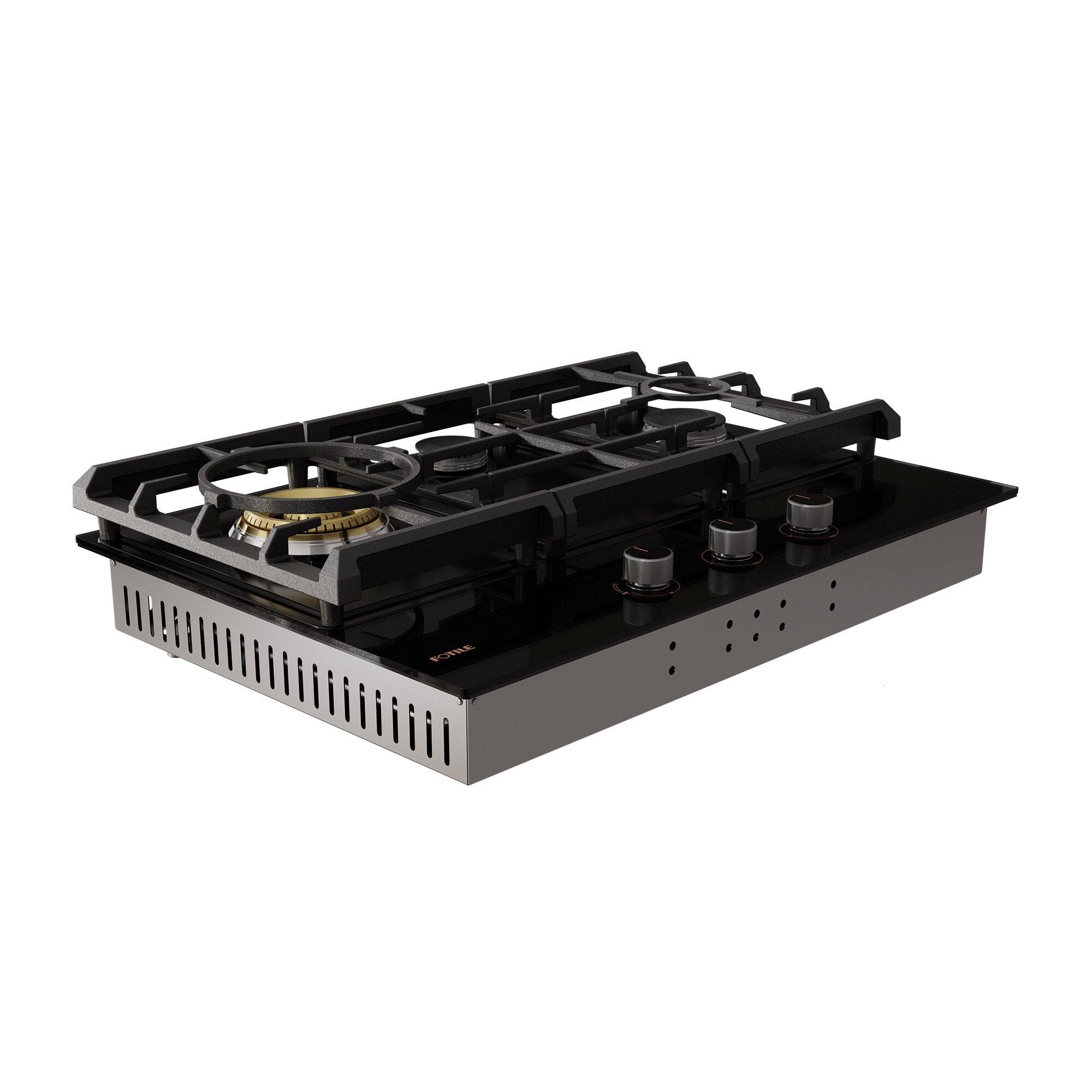 Back. FOTILE - FOTILE Tri-Ring 30" Gas Cooktop in Tempered Glass with 3 Burners Including Flame Failure Device - Black.