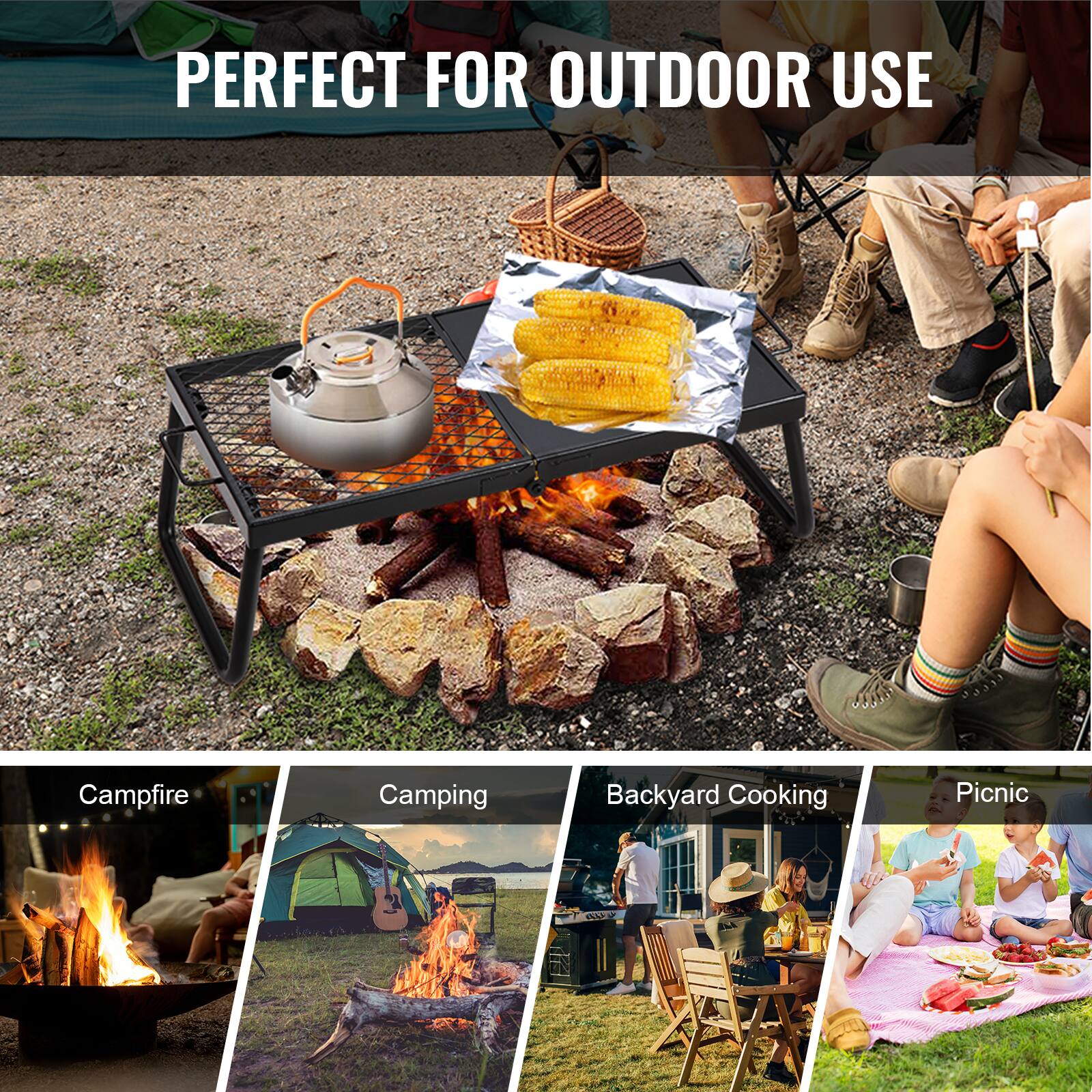 PERFECT FOR OUTDOOR USE

Campfire  
Camping  
Backyard Cooking  
Picnic