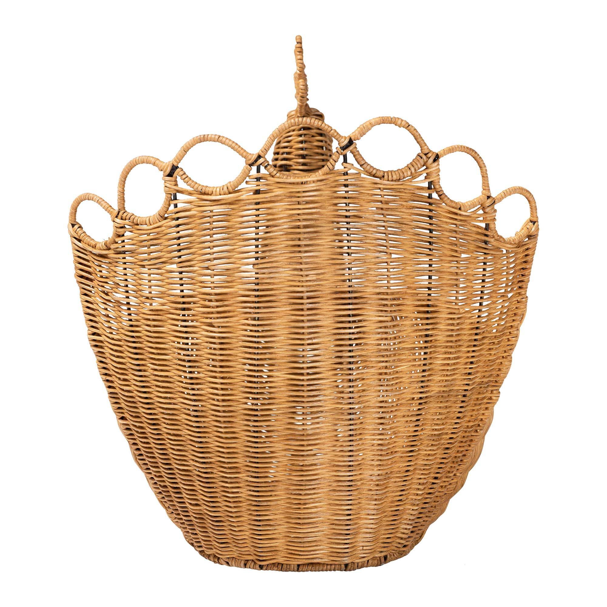 Back. bali & pari - Florabel Natural Rattan Peacock Basket - Handwoven Wicker Storage Solution - Light Honey.