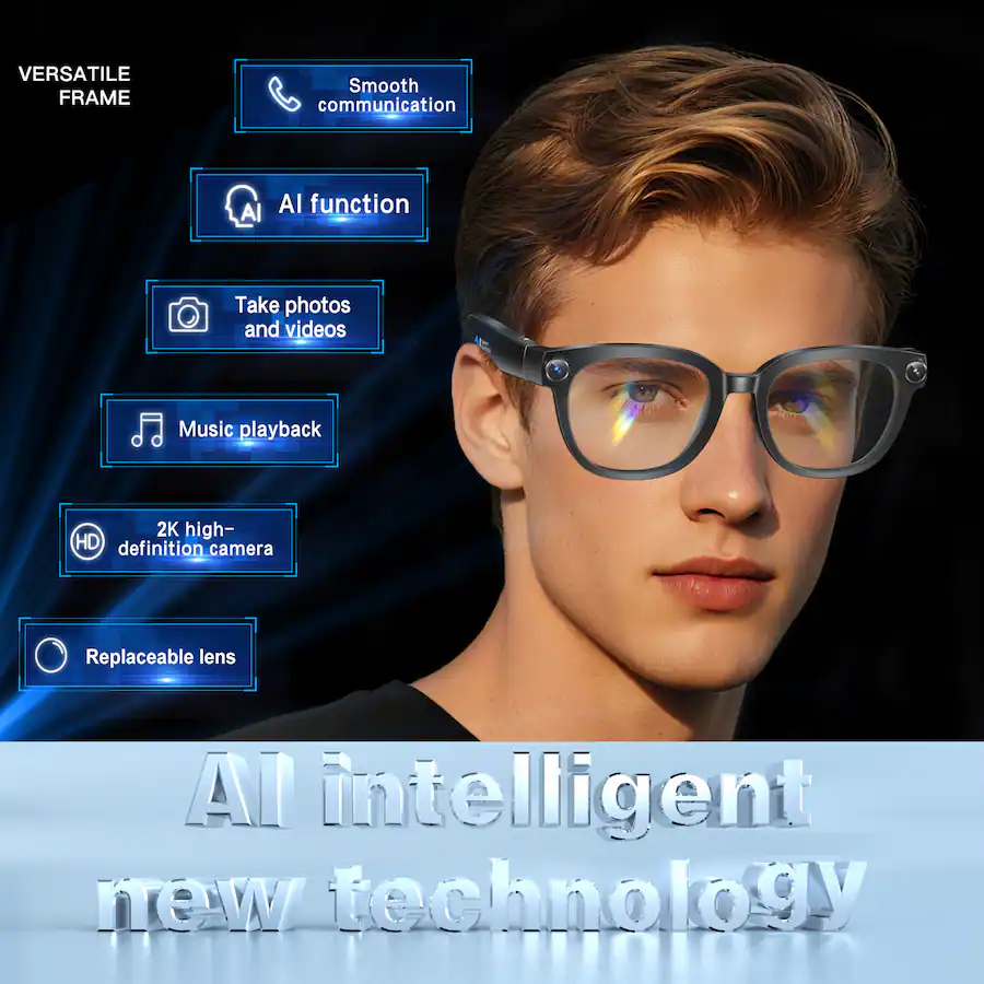 VERSATILE FRAME
- Smooth communication
- AI function
- Take photos and videos
- Music playback
- 2K high-definition camera
- Replaceable lens
AI intelligent new technology