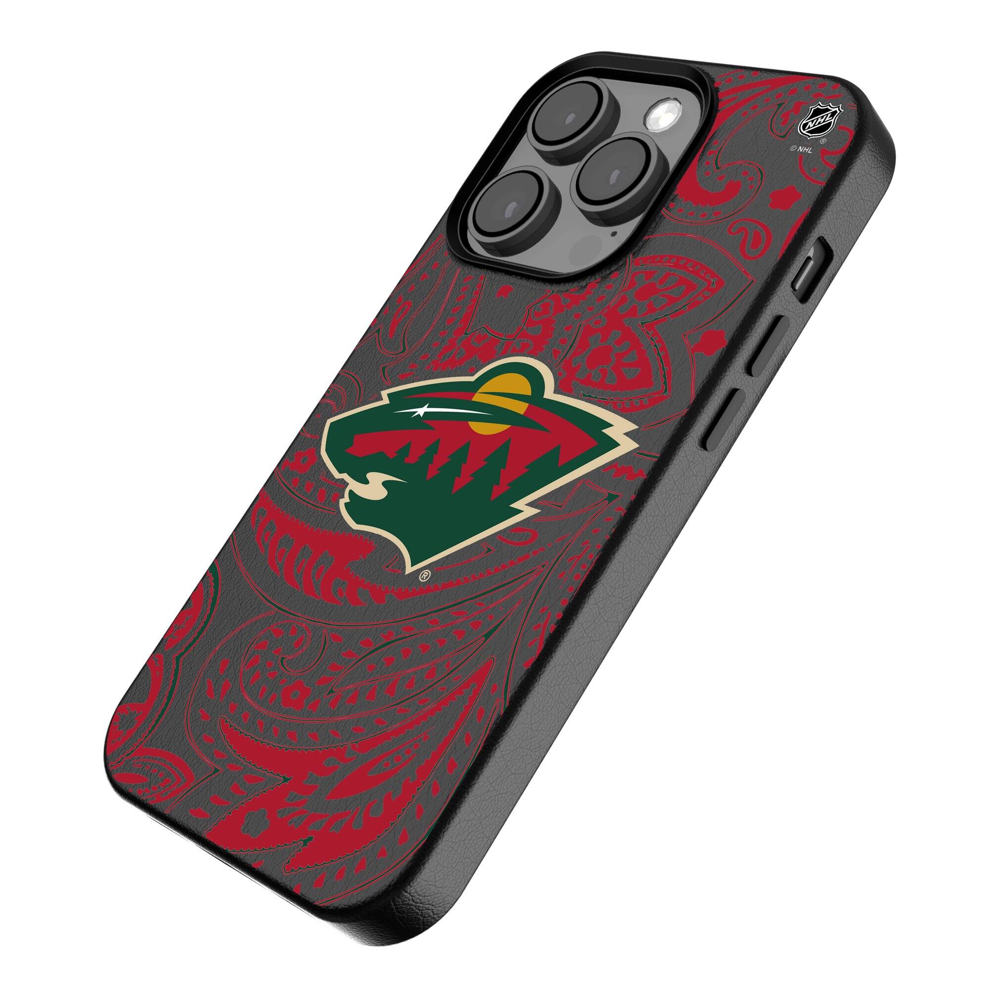 Alt View 1. Keyscaper - Black Minnesota Wild Paisley iPhone Magnetic Bump Case - 16 Pro Max - Black.