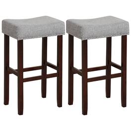 Costway - Set of 2 Bar Stools Bar Height Saddle Kitchen Chairs with Wooden Legs - Gray