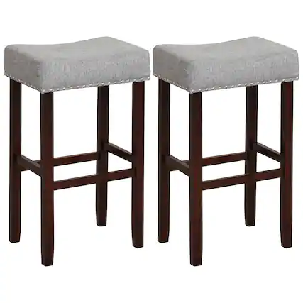 Front. Costway - Costway Set of 2 Bar Stools Bar Height Saddle Kitchen Chairs with Wooden Legs - Grey.