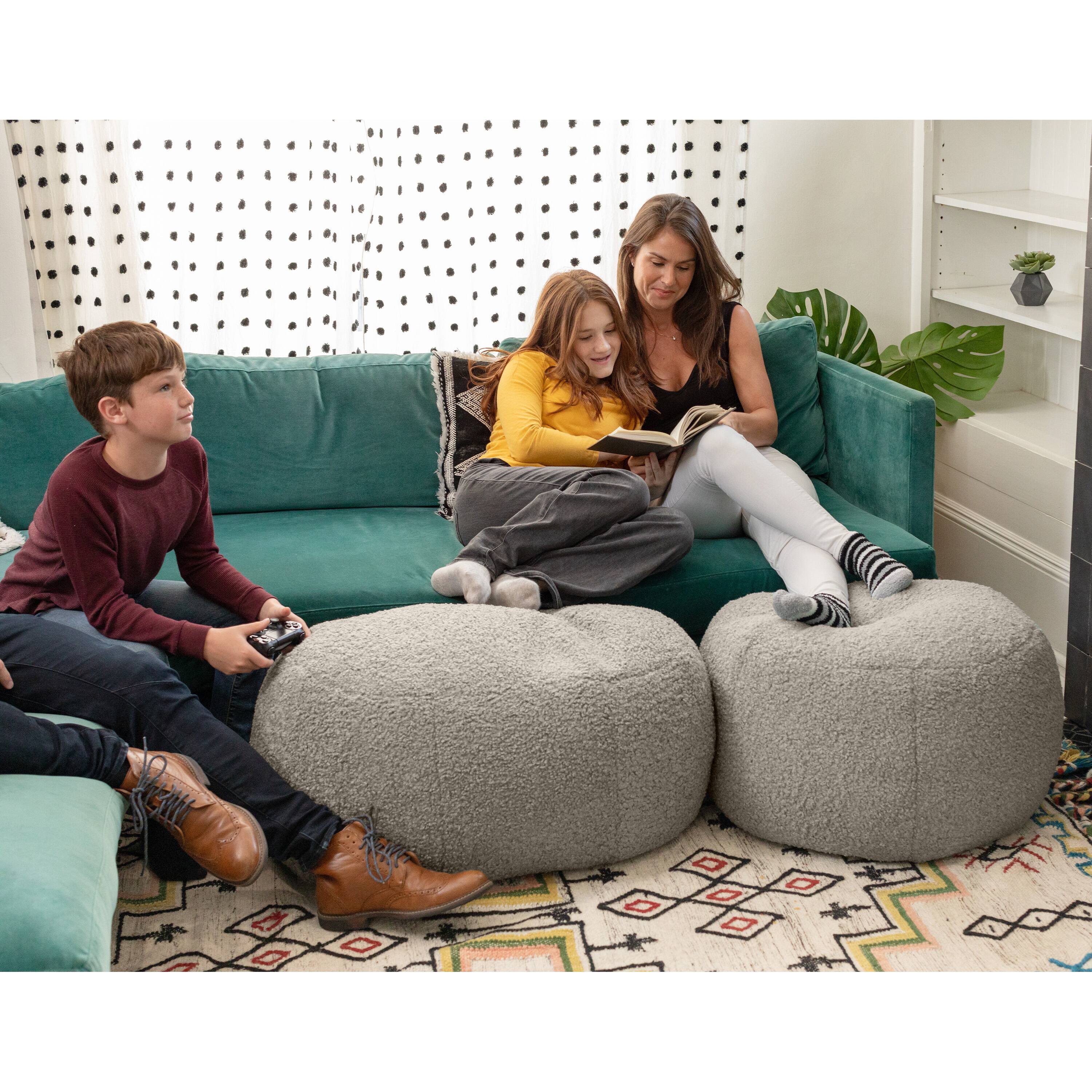 Alt View 2. Jaxx - Jaxx Ellis Ottoman Shearling Faux-Lamb Plush Pouf for Modern Interior Design, Oval, Smoke - Smoke.