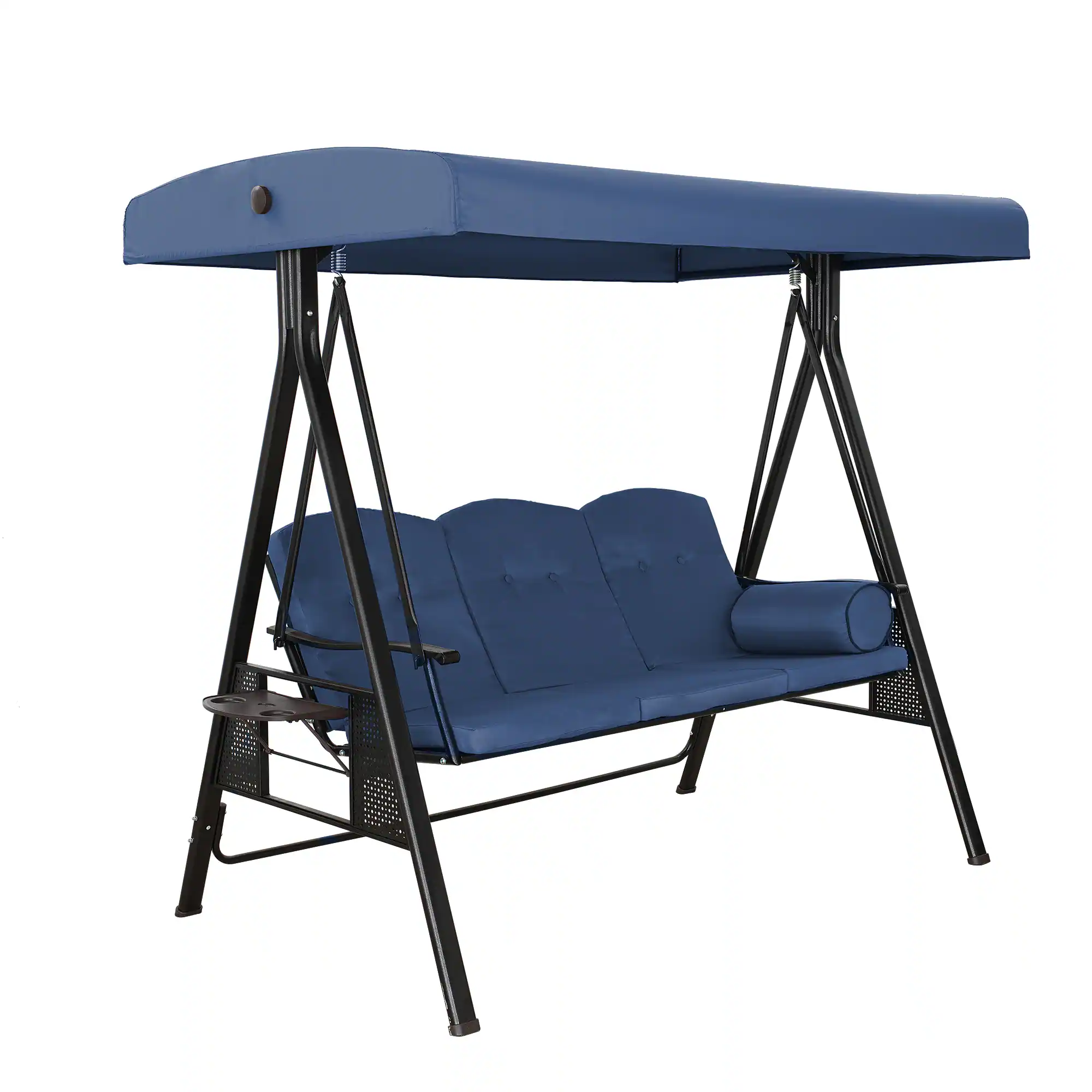 Front. Mondawe - 3 Person Outdoor Steel Canopy Swing with Removable Mat and Convertible Canopy - Navy Blue.