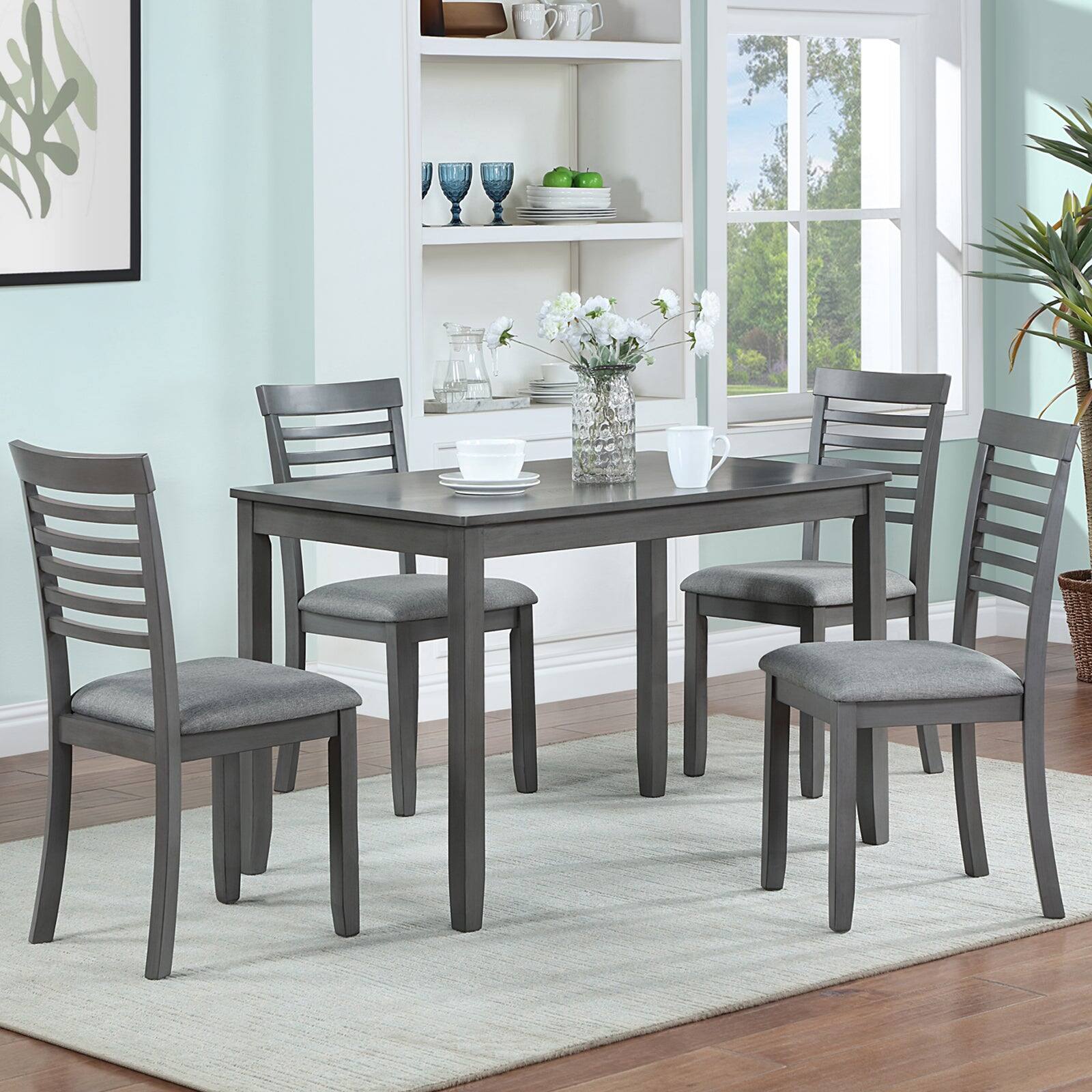 Alt View 1. Boyel Living - 5-Piece Solid Wood Dining Set with 4 Upholstered Chairs - Gray.