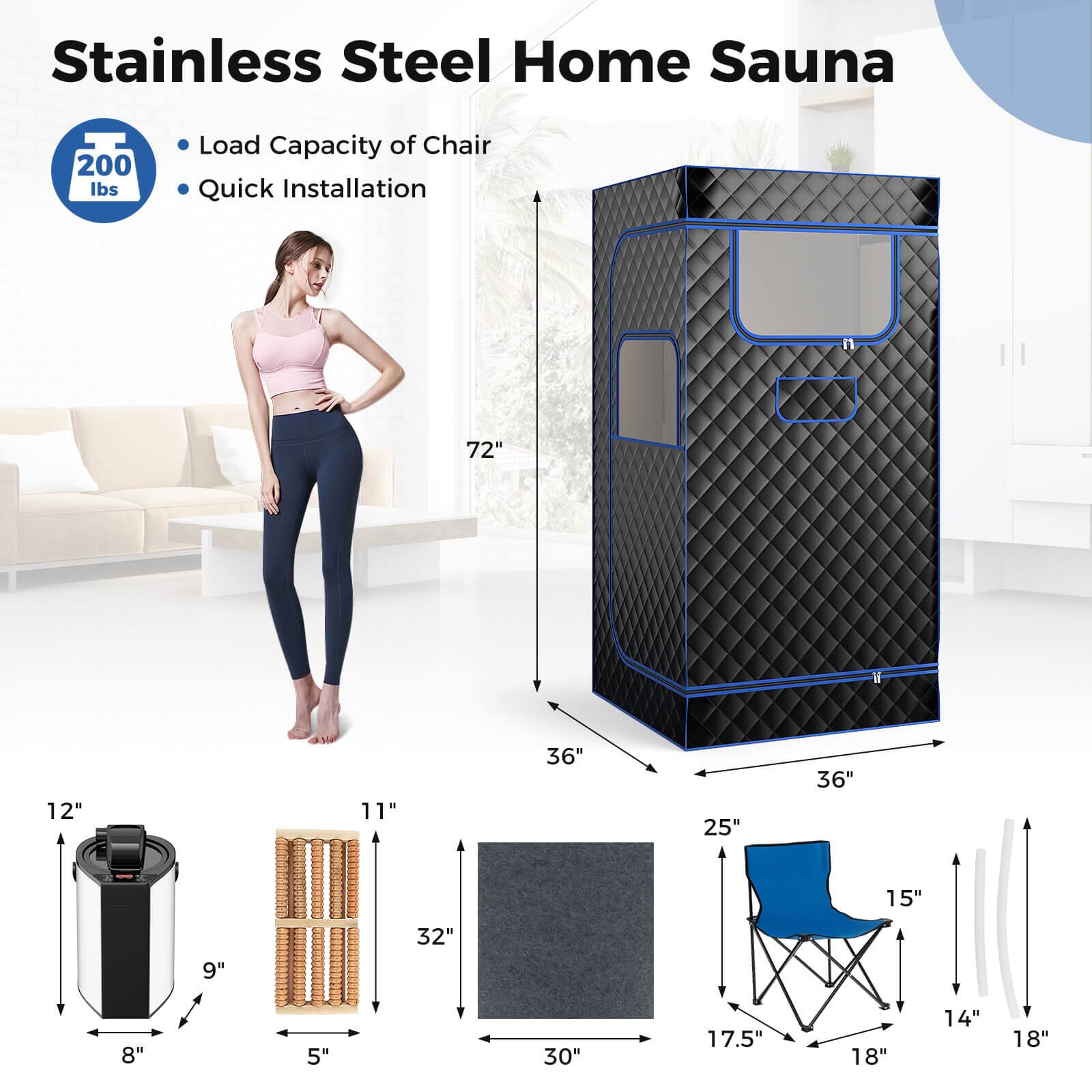 Stainless Steel Home Sauna 200 lbs Load Capacity of Chair Quick Installation n 72" x 12" x 11" x 36" x 25" x 36" x 15" x 9" x 32" x 8" x 5" x 30" x 17.5" x 18" x 14" x 18"