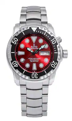 RATIO - FreeDiver Helium-Safe 1000M Sapphire Automatic 1068HA96-34VA- Men's Watch - Red