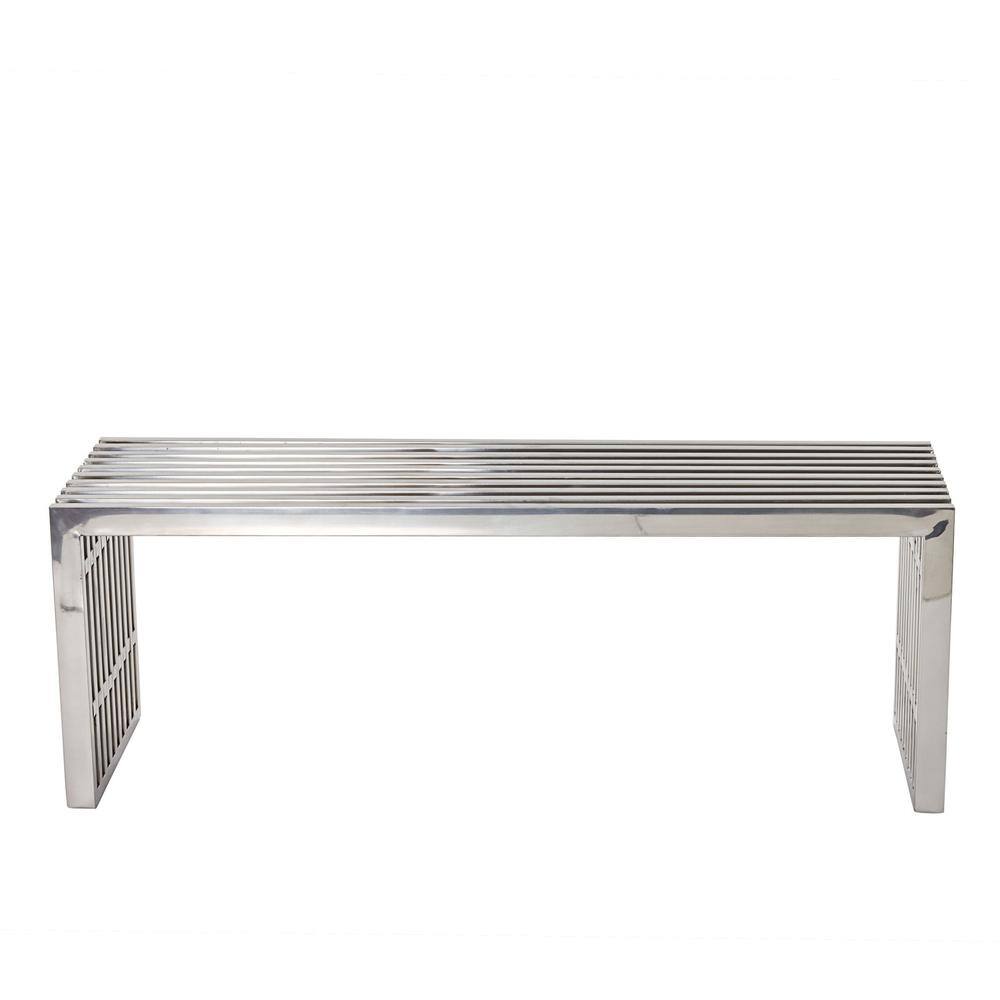 Front. FurniFact - Stainless Steel Bench with Sleek Modern Design and Durable Construction - Silver.