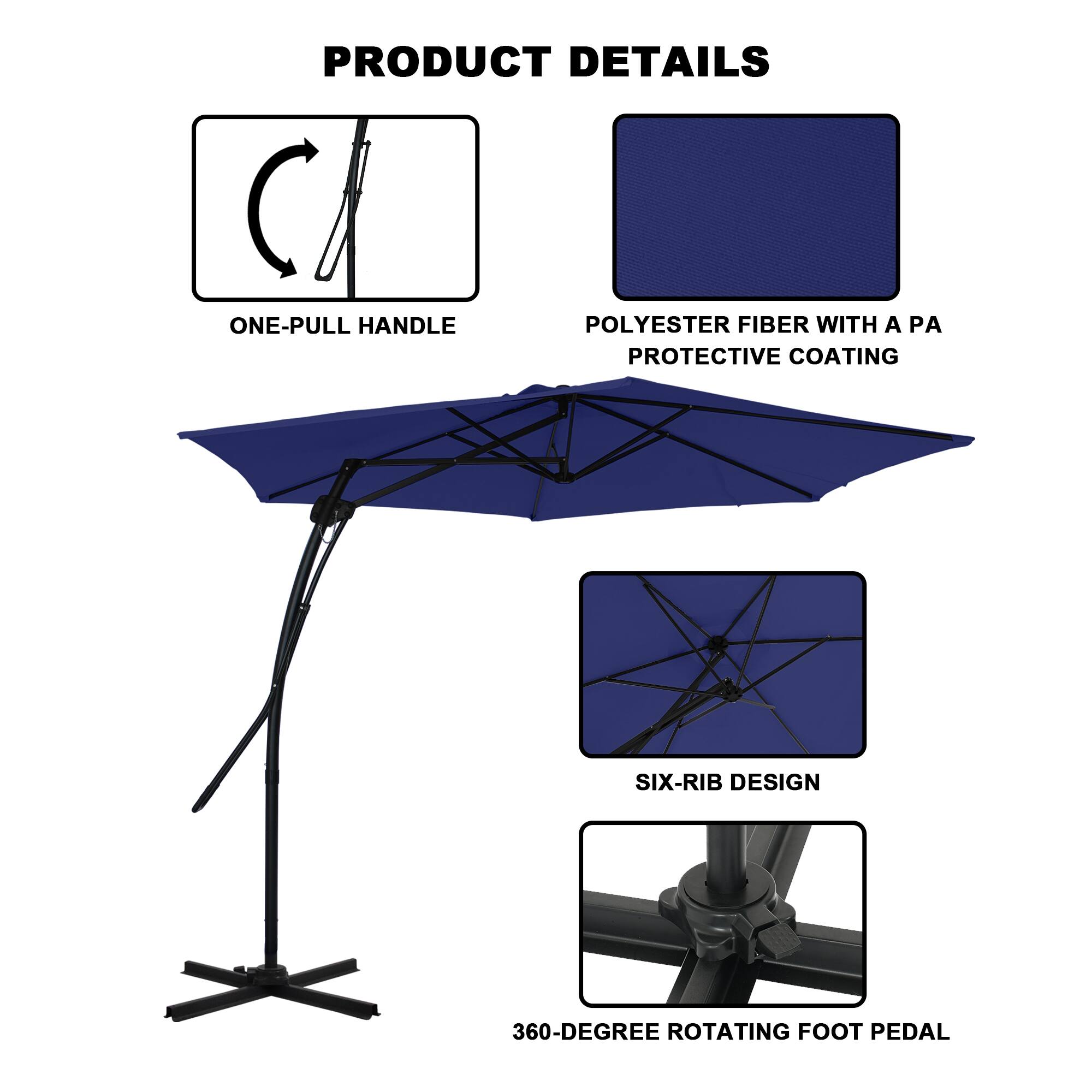 PRODUCT DETAILS

- ONE-PULL HANDLE
- POLYESTER FIBER WITH A PA PROTECTIVE COATING
- SIX-RIB DESIGN
- 360-DEGREE ROTATING FOOT PEDAL