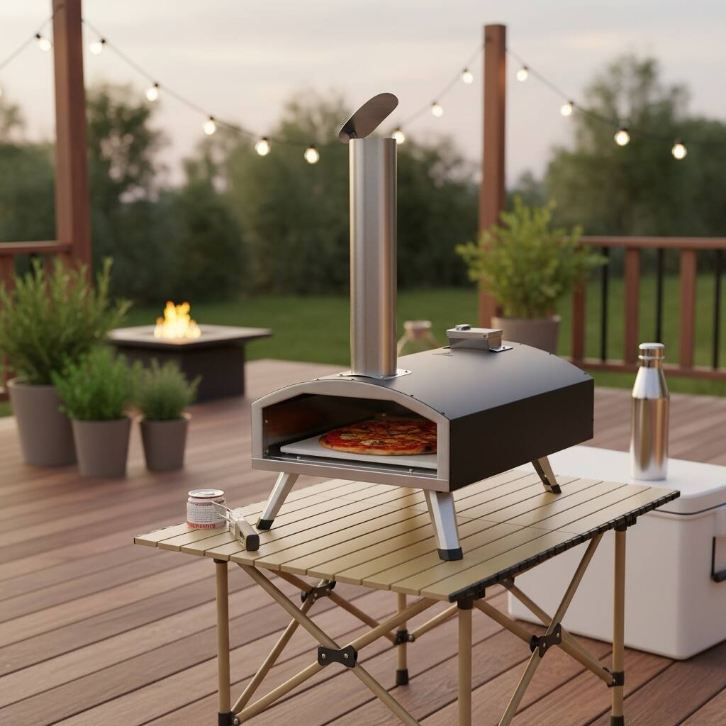 Alt View 6. Forest'nSky - Portable Outdoor Pizza Oven, 12" Tri-Fuel for Pellets, Charcoal & Wood Chips, Includes Stone, Cover & Peel, Black - Black.