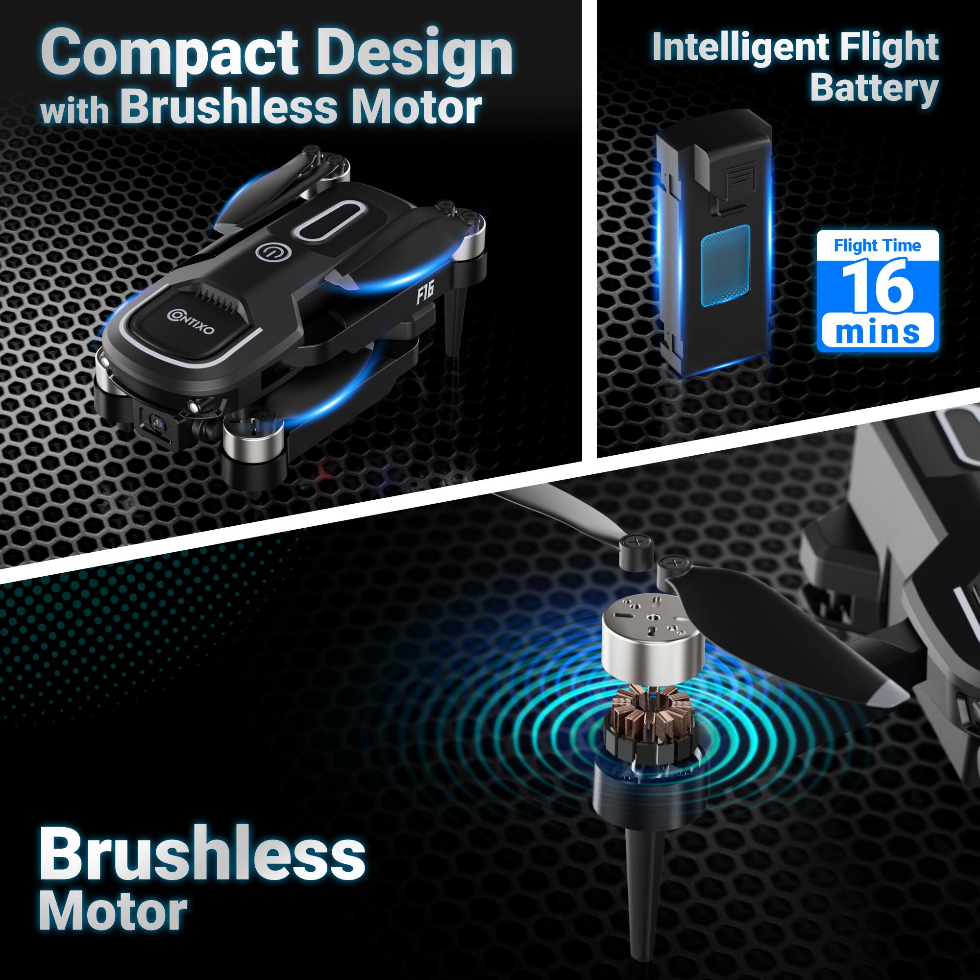 Compact Design with Brushless Motor Intelligent Flight Battery CNTIXO FIE Flight Time 16 mins Brushless Motor
