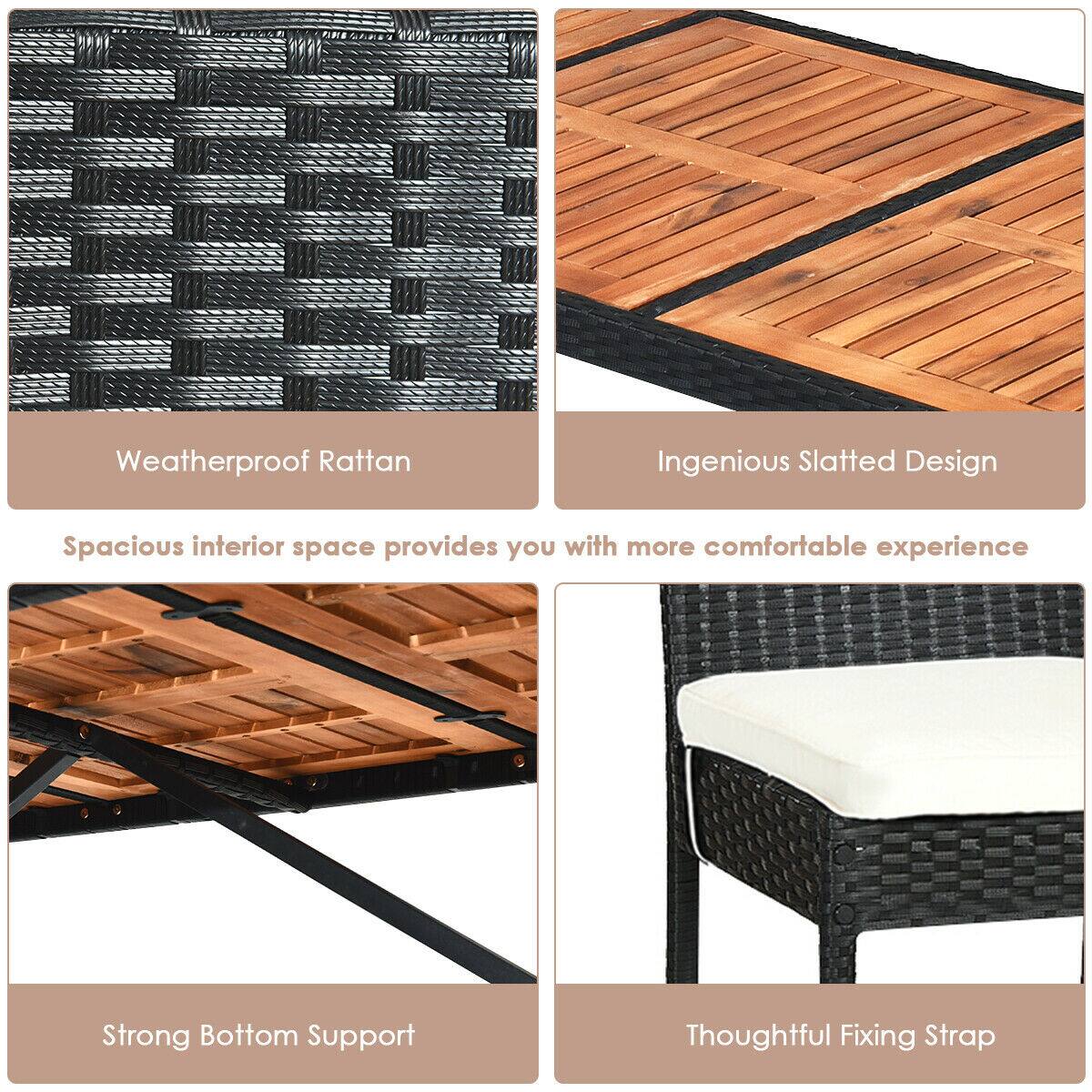 Weatherproof Rattan, Ingenious Slatted Design, Spacious interior space provides you with more comfortable experience, Strong Bottom Support, Thoughtful Fixing Strap
