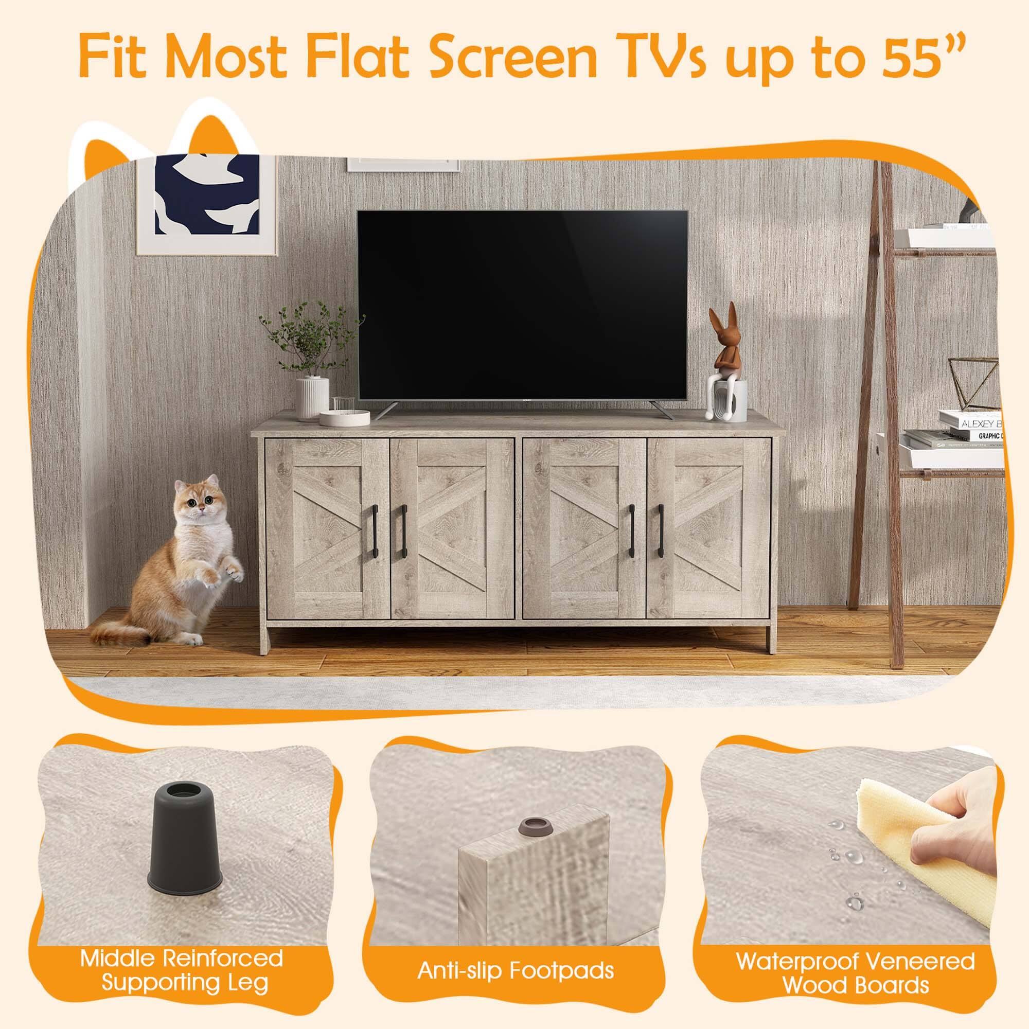 Fit Most Flat Screen TVs up to 55"

- Middle Reinforced Supporting Leg
- Anti-slip Footpads
- Waterproof Veneered Wood Boards