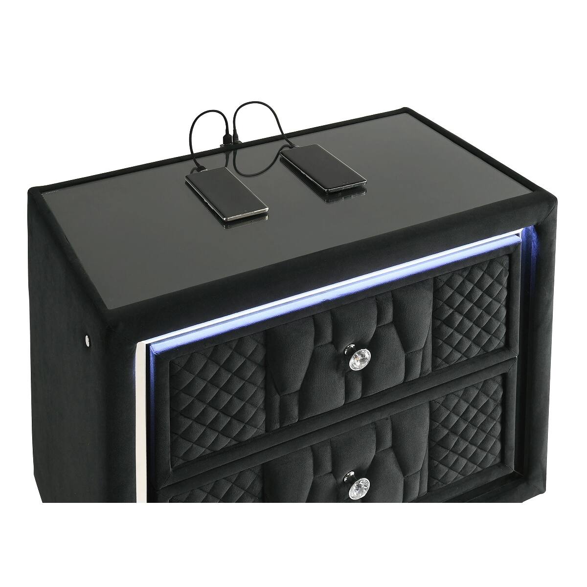 Alt View 6. Loheer - Loheer Black LED Nightstand with USB Charging Ports and Two Drawers - Black.