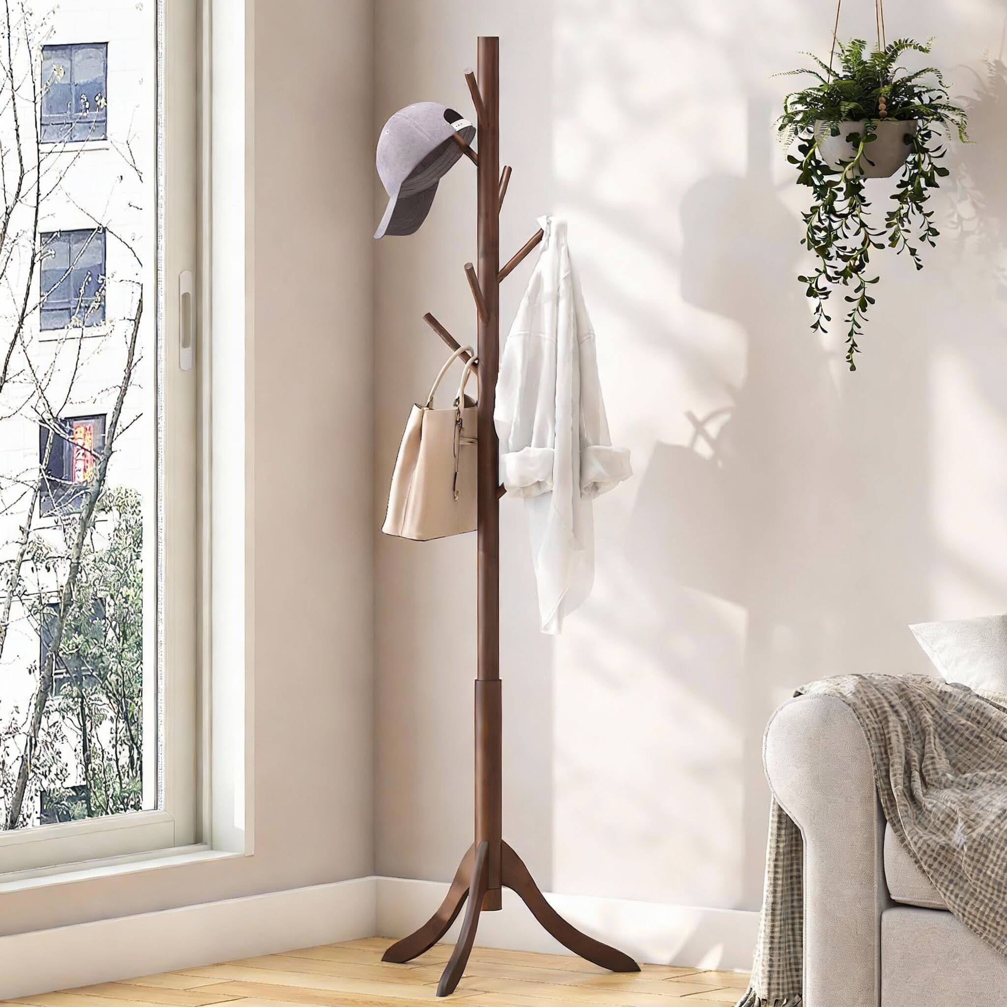 Alt View 3. Frangdom - Freestanding Coat Rack 8 Hooks Adjustable Height No Tools - White Bamboo 12"D x 12"W x 69"H.