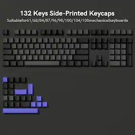 Womier - Shine Through PBT Keycaps Set, Cherry Profile Custom Keycaps for Cherry Gateron MX Switches Mechanical Keyboard - Black-131 Keys