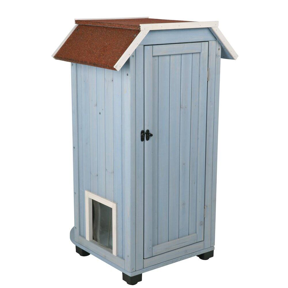 Alt View 1. TRIXIE - Natura 3-Story Weatherproof Small Outdoor Cat House with 2 Entrances, Blue - Blue.