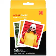 KODAK SMILE ZINK Photo Paper
40 SHEETS
89x108 mm | 3.5x4.25 inch
ZINK ZERO INK TECHNOLOGY