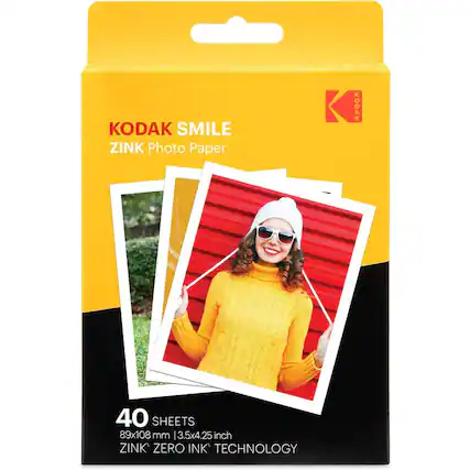 KODAK SMILE ZINK Photo Paper
40 SHEETS
89x108 mm | 3.5x4.25 inch
ZINK ZERO INK TECHNOLOGY