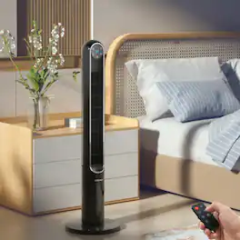 LUCKY ONE - 42 Inch Freestanding Bladeless Tower Fan with Remote, 80° Oscillation & 12H Timer - Black