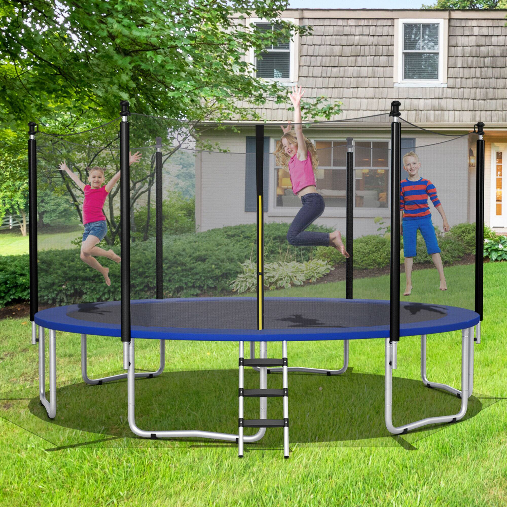 Alt View 2. Gymax - Gymax 16FT Replacement Trampoline Safety Enclosure Net w/ Zipper & Buckle for 6 Poles - Black.