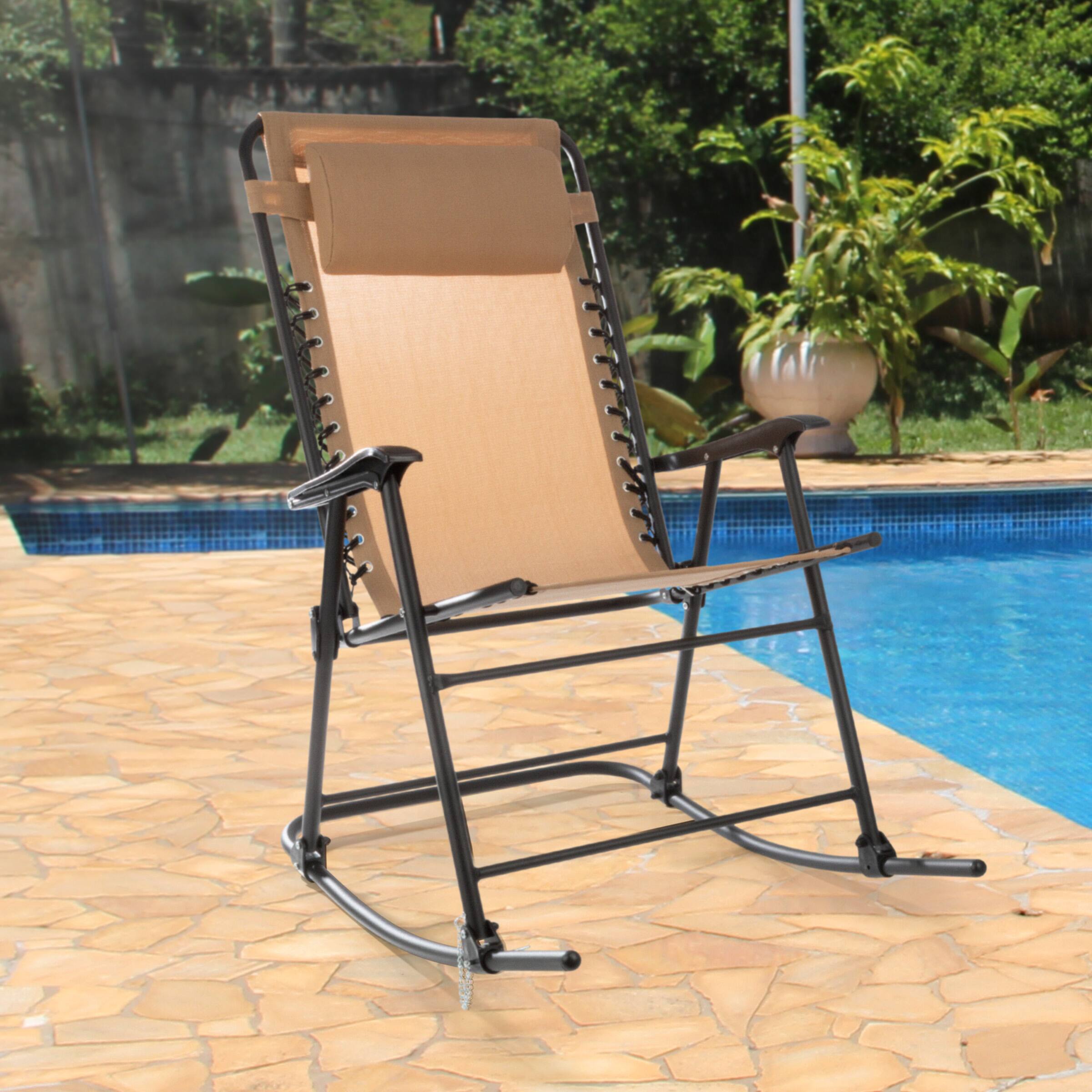 Angle. Lavish Home - Folding Outdoor Rocking Chair - Beige.