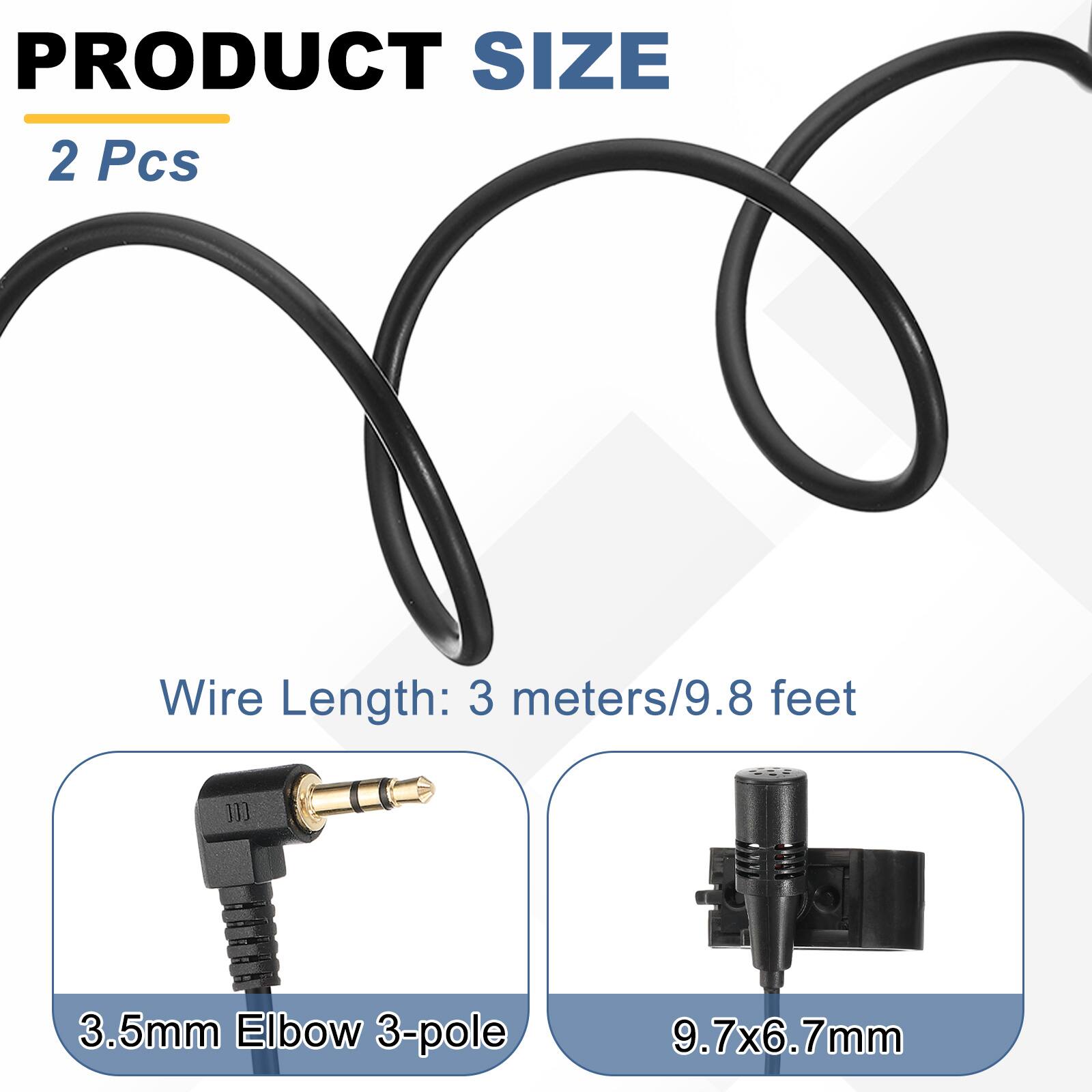 PRODUCT SIZE  
2 Pcs  

Wire Length: 3 meters/9.8 feet  

3.5mm Elbow 3-pole  
9.7x6.7mm