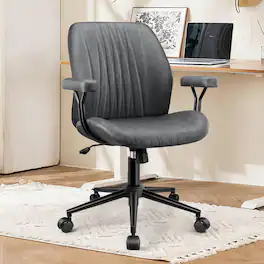Brick Attic - Leather Office Chair with Removable Armrests, Mid Back Ergonomic Desk Chair with Lumbar Support, Adjustable Height - Dark Gray