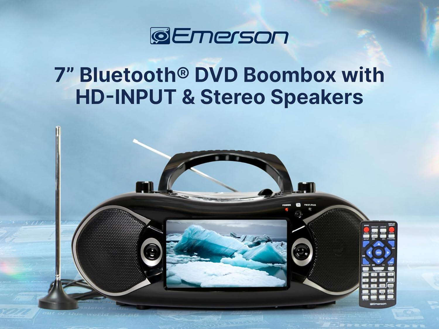 Emerson 7" Bluetooth® DVD Boombox with HD-INPUT & Stereo Speakers