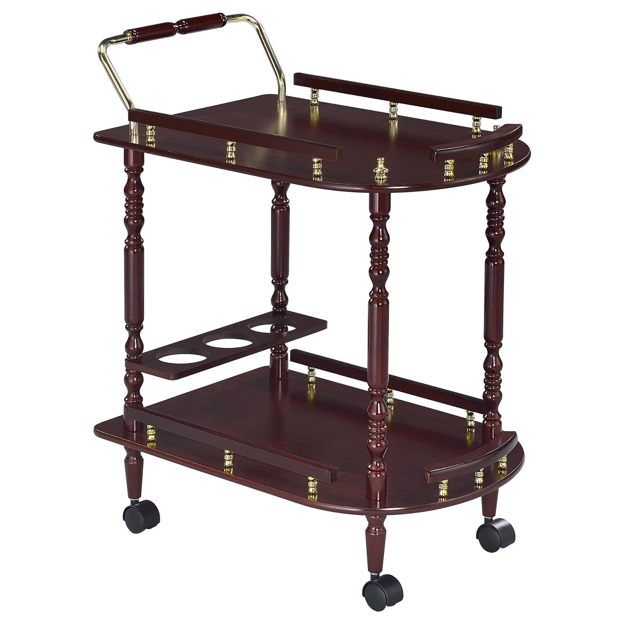 Angle. APRILSOUL - Merlot and Brass 2-shelf Serving Cart - Brown.