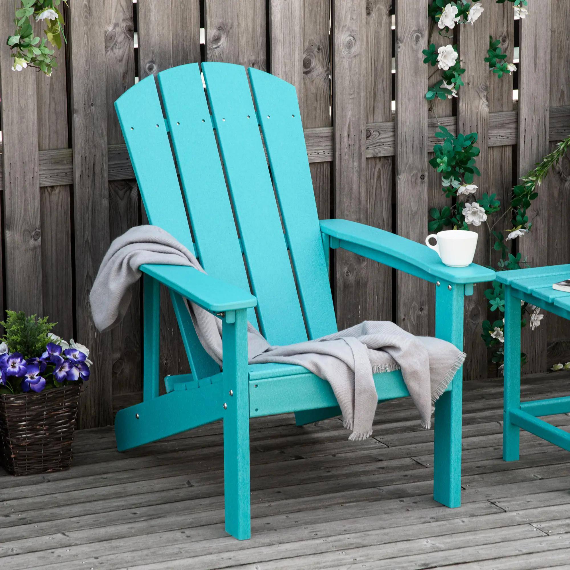 Angle. Resenkos - Resenkos Adirondack Seat, Durable HDPE Fire Pit Stool, All-Weather Outdoor Bench for Patio, Garden, Yard, Turquoise - Turquoise.