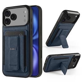 Dteck - Slim Card Holder Case for Apple iPhone 17 Pro, Shockproof Wallet Protective Cover with Kickstand - Blue