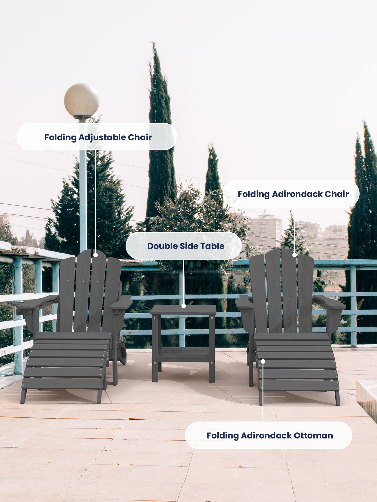 - Folding Adjustable Chair
- Double Side Table
- Folding Adirondack Chair
- Folding Adirondack Ottoman