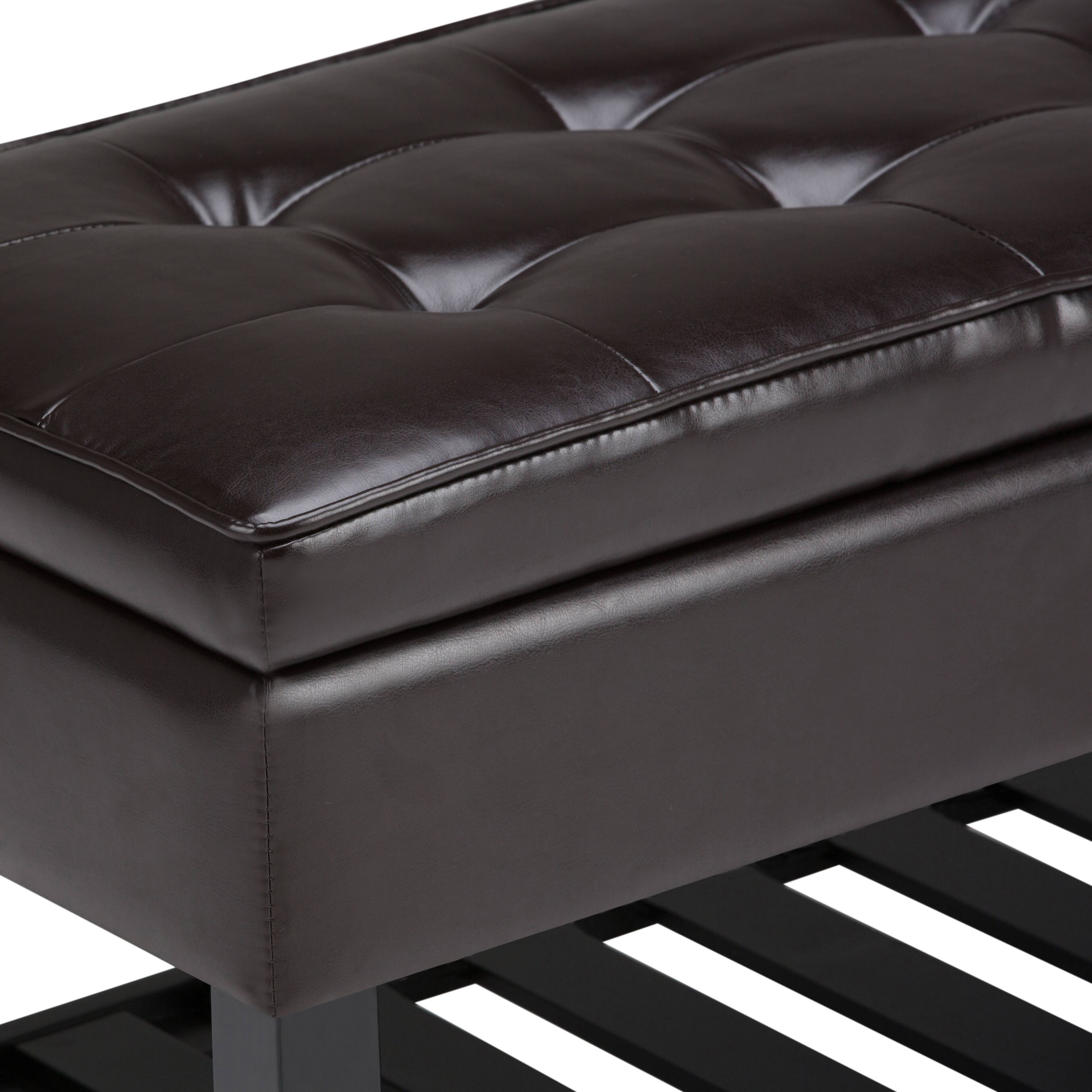 Alt View 2. Simpli Home - Cosmopolitan 44 inch Wide Rectangle Storage Ottoman Bench in Tanners Brown Vegan Leather - Tanners Brown.