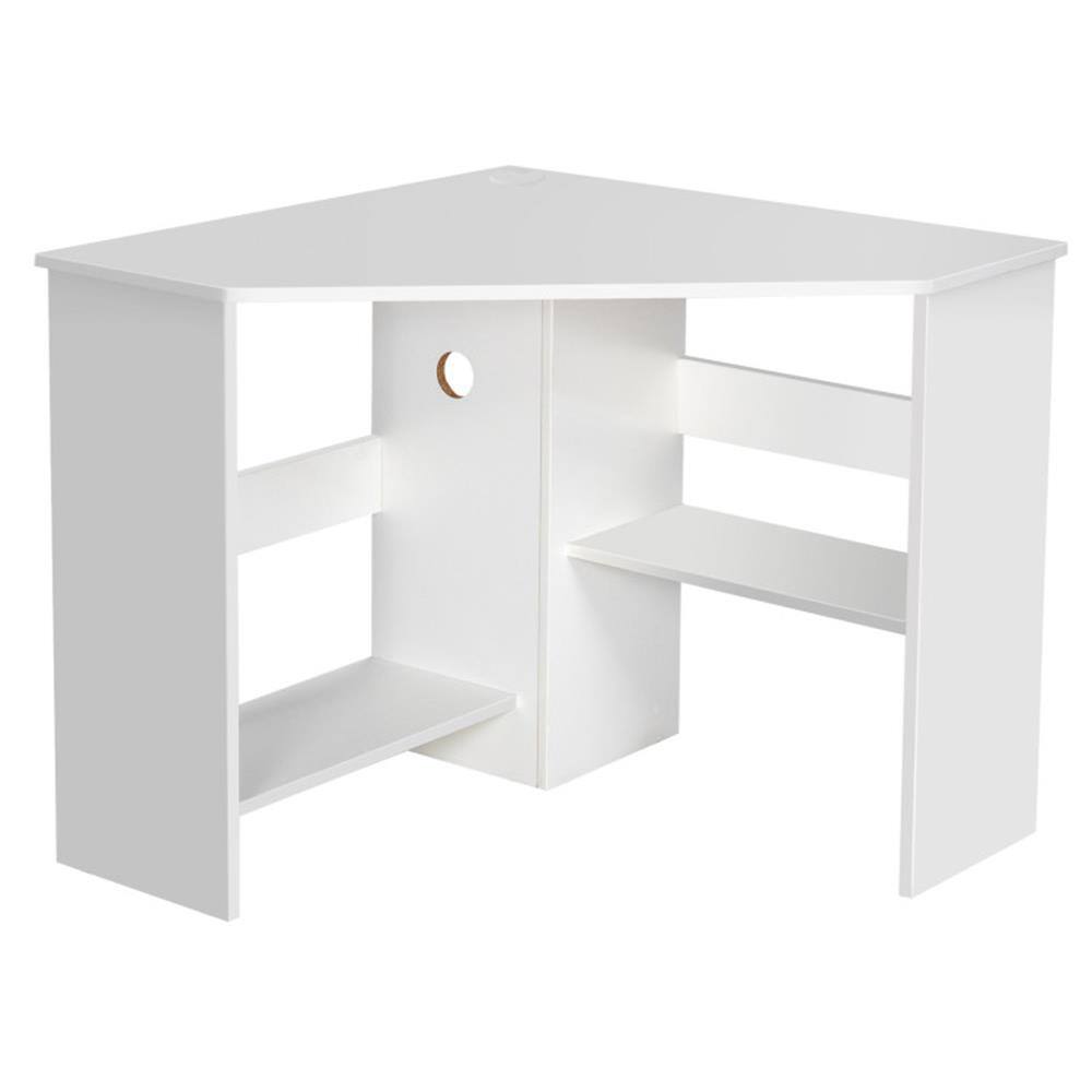 Alt View 7. Pefilos - Corner Computer Desk Triangle Writing Workstation with Storage Shelf, Small Home Office Desk Study Gaming Table, White - White.