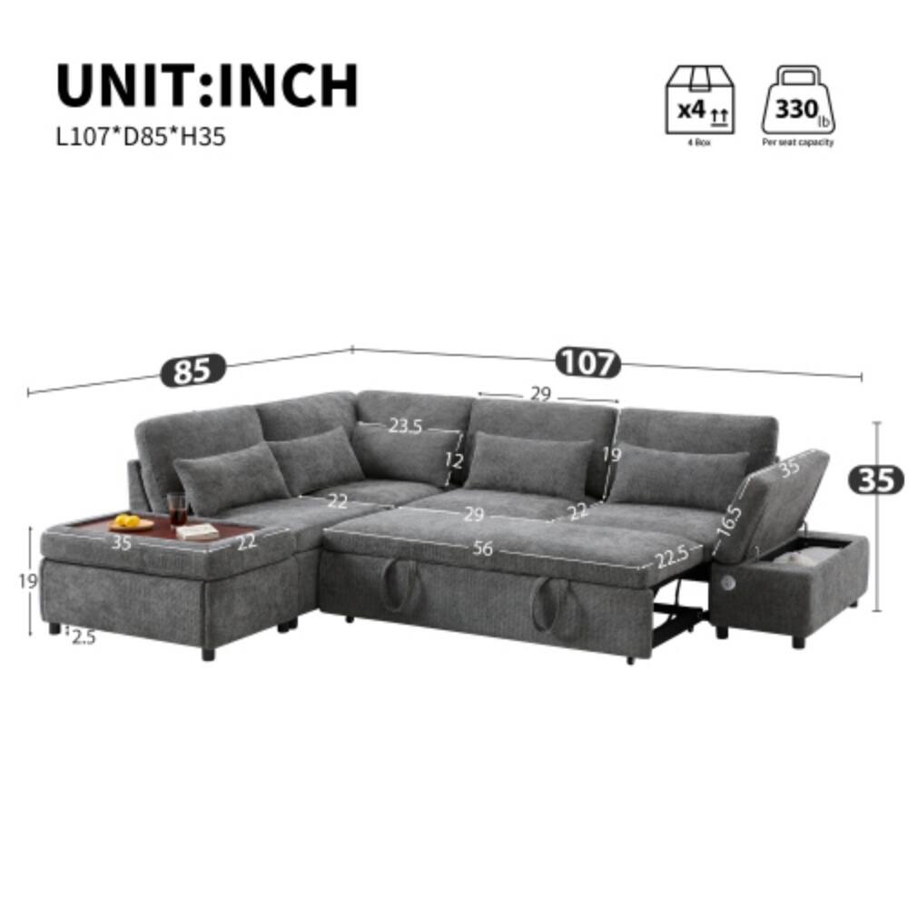 UNIT: INCH  
L107*D85*H35  
x4 11  
330 lb Per seat capacity  
85 107 29 56 107 29 19 22 22.5 16.5 35 35 2.5