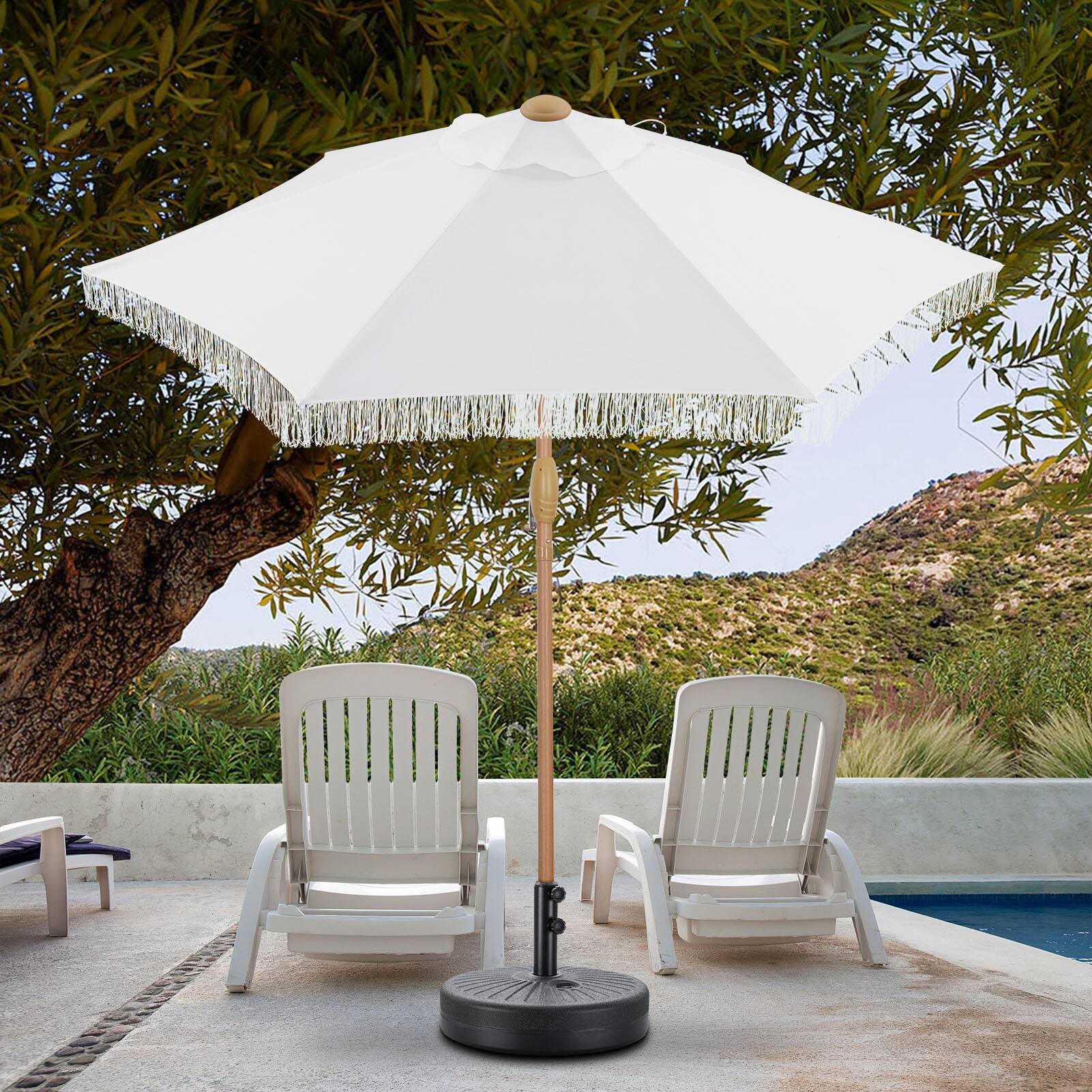 Angle. Ainfox - Ainfox 7.5ft Patio Umbrella with Fringe for Event Outdoor Garden Yard Deck Wedding Themed Restaurant Cafe Bistro Set - Beige.