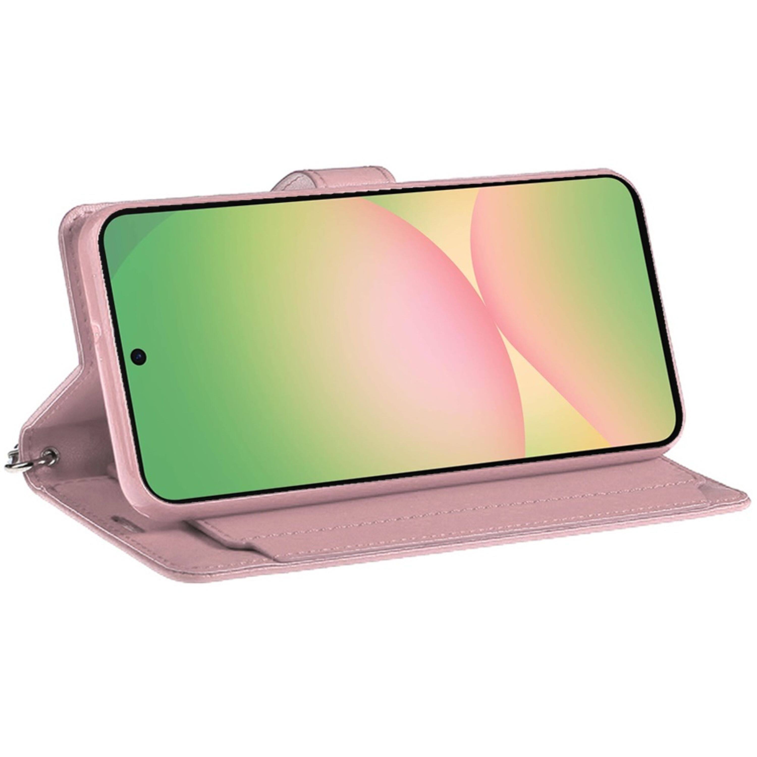 Angle. Kitcheniva - PU Leather Phone Wallet Case With Wrist Strap Tempered Glass For Samsung Galaxy A57 5G Rose Gold - Rose Gold.