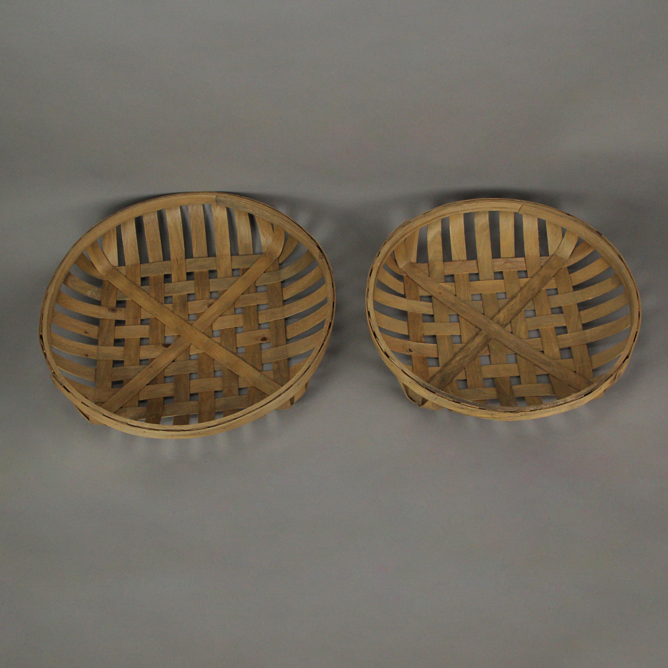 Alt View 1. Audrey's - Round Natural Woven Wood Tobacco Basket Tray Decorative Serving Display Set of 2 - Brown.