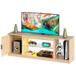 Bestier - 57" Gaming TV Stand with Adjustable Shelves LED-Lit TV Console for 65-Inch TVs with Cabinet Storage - Log