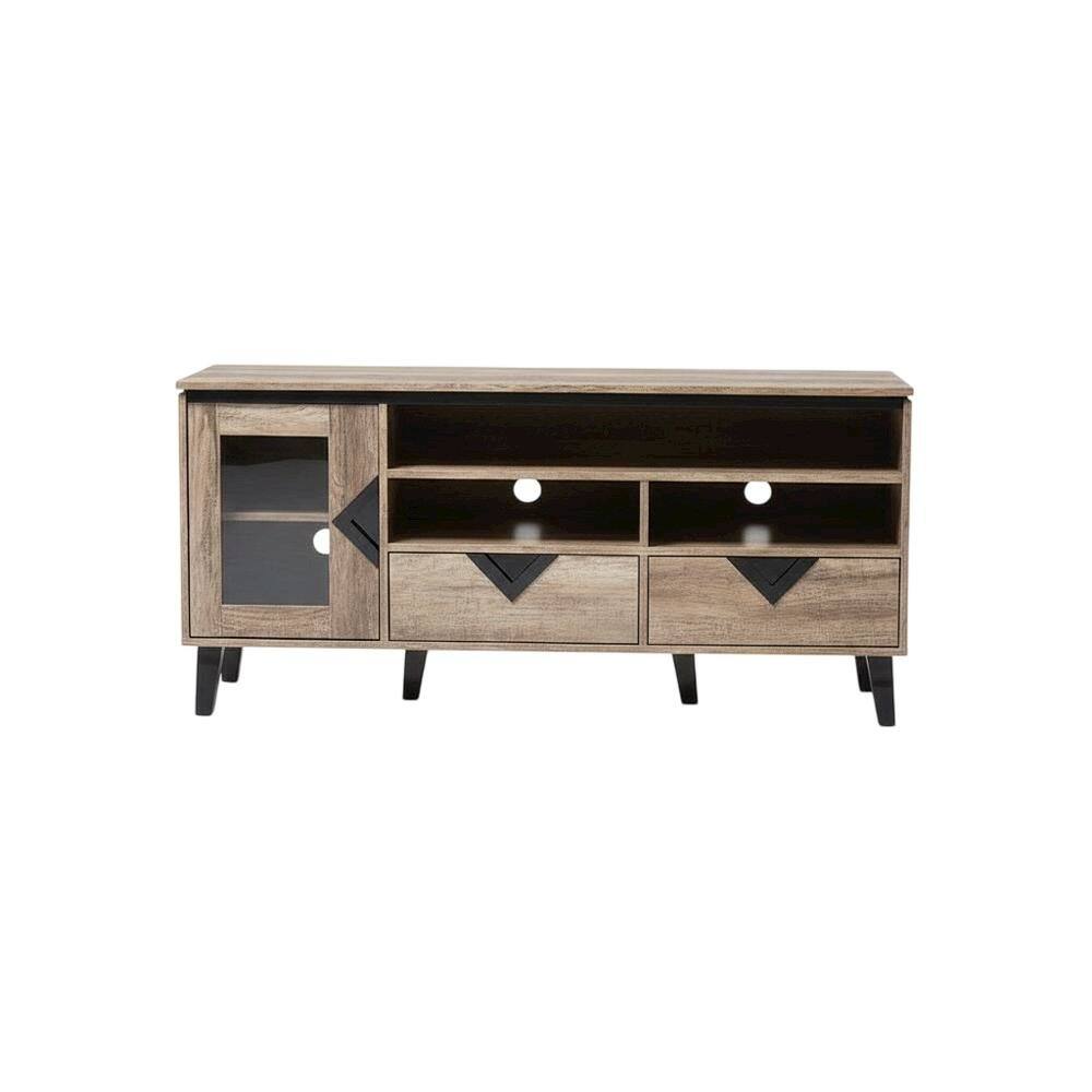 Alt View 3. FurniFact - Light Brown Wood TV Stand with Contemporary Design and Storage Space - Brown.