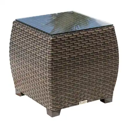 Front. Panama Jack Outdoor - Fiji End Table with Glass - Brown.