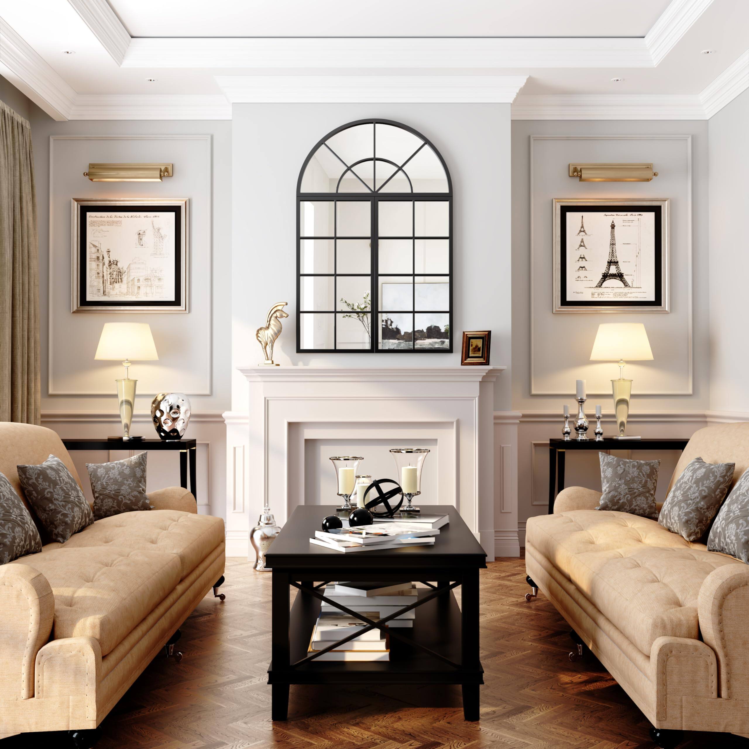 Alt View 1. Cedar Assembly - Arched Window Pane Wall Mirrors Set Of 3 47 24 31 5" Diy Window-shaped Decorative Art Mirror Metal Window... - Black-spliced-47.2"L x 31.5"W.