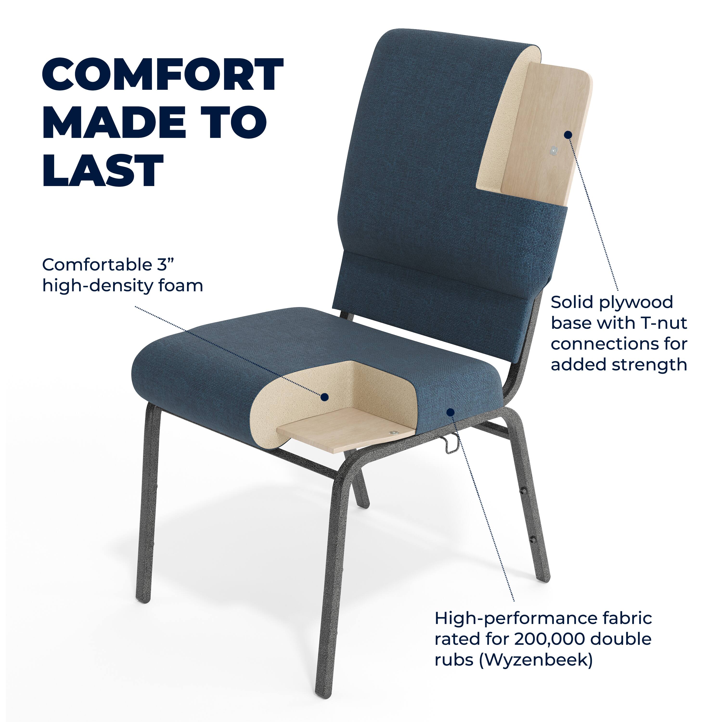 COMFORT MADE TO LAST

- Comfortable 3" high-density foam
- Solid plywood base with T-nut connections for added strength
- High-performance fabric rated for 200,000 double rubs (Wyzenbeek)