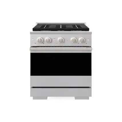 Front. ZLINE - 30 in. 4.2 cu. ft. Marino Freestanding Gas Range with 4 Burner Cooktop and Manual Clean Convection Gas Oven - Stainless Steel.