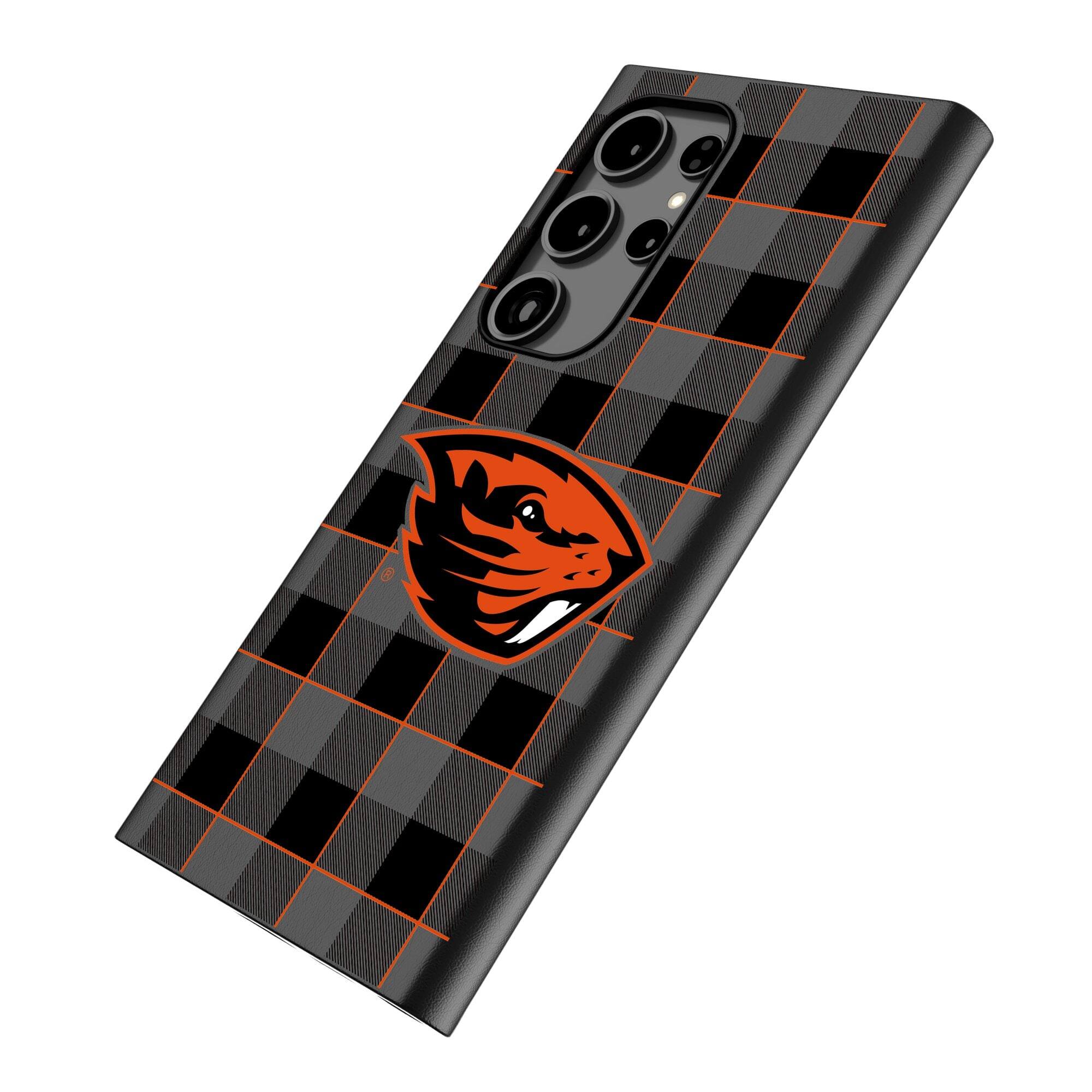 Alt View 1. Keyscaper - Oregon State Beavers Plaid Galaxy Magnetic Bump Case - S24 Ultra - Black.